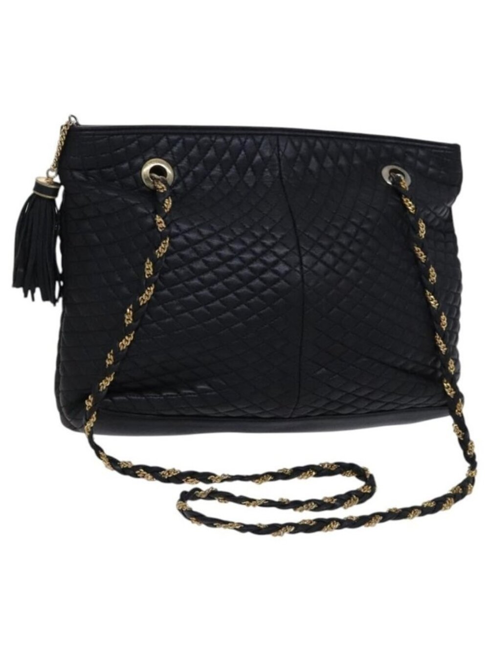 Authentic BALLY Chain Shoulder Bag Leather Black Gold